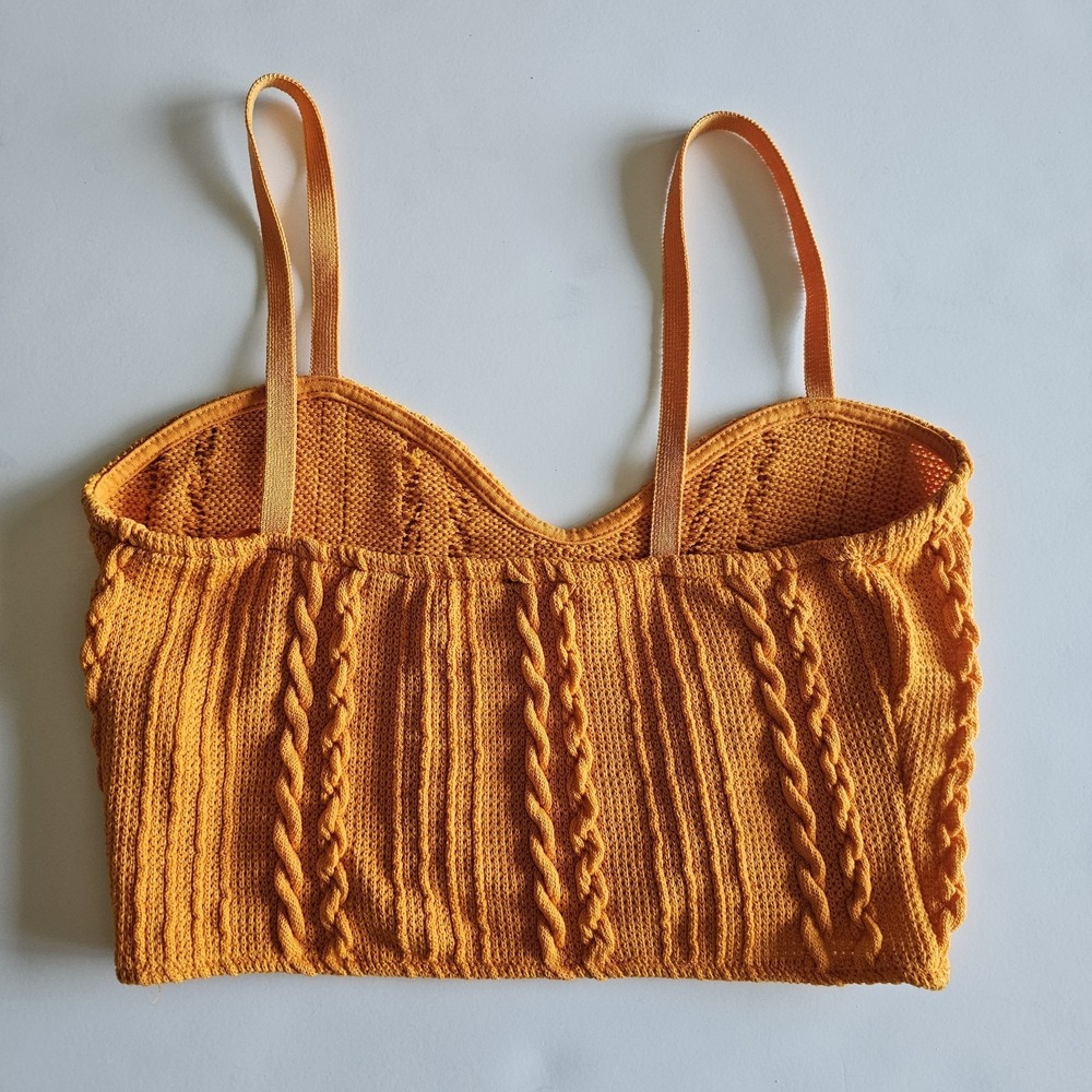 Zara Crop Top Womens Medium Orange Boho Textured Summer Festival Beach Boardwalk - Picture 4 of 5